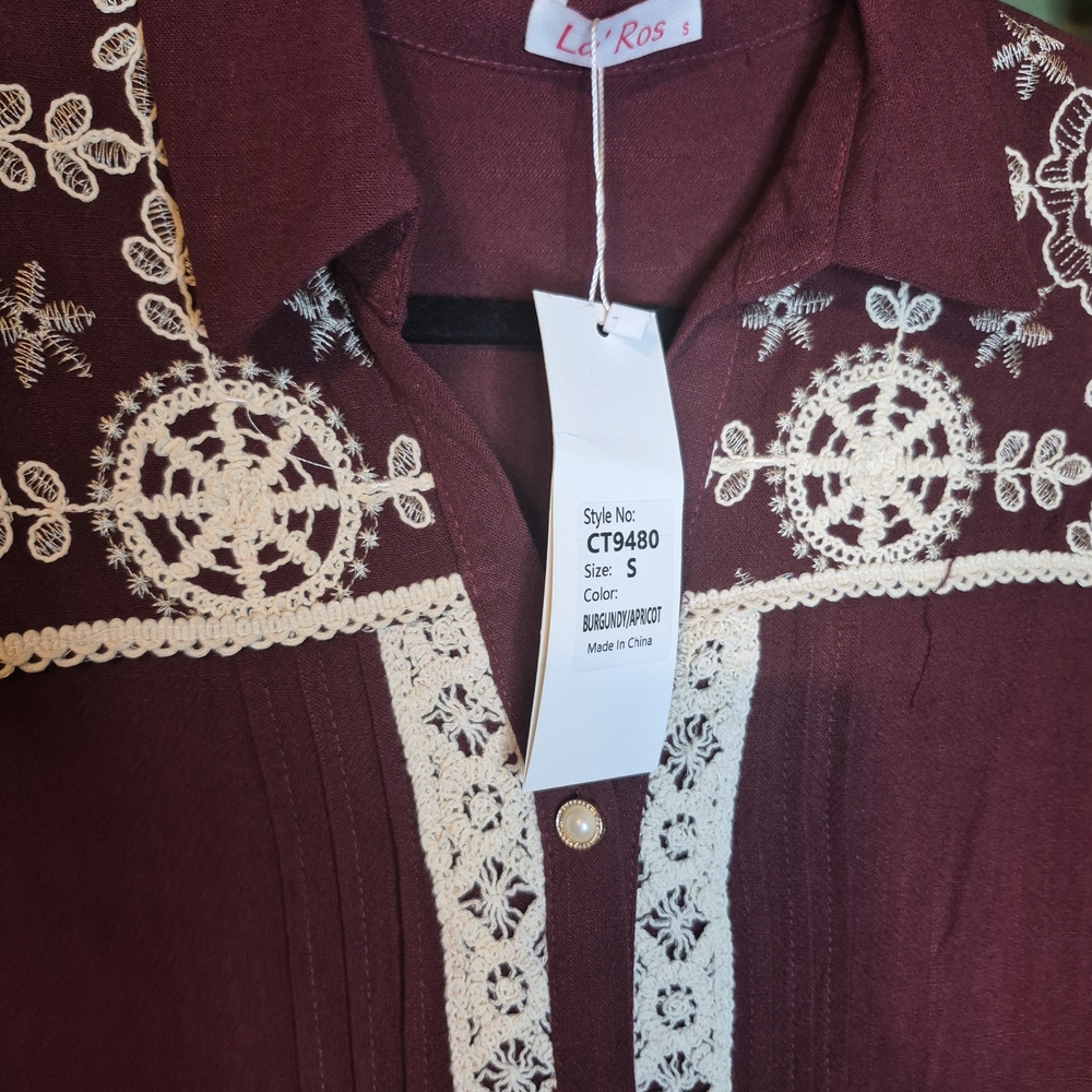 Elegant Maroon Embroidered Button Down Shirt - Picture 2 of 9